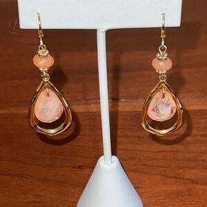 Joan Rivers Vintage Marbled Peach & Bead Dangle/Drop Pierced Earrings EUC!